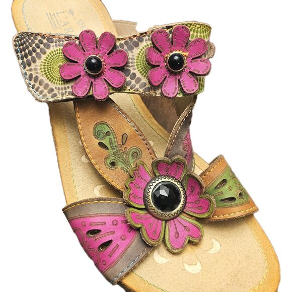 L'Artiste By Spring Step Adelanda Leather Sandals Floral Slides, Womens 7.5 (38) - Picture 12 of 13